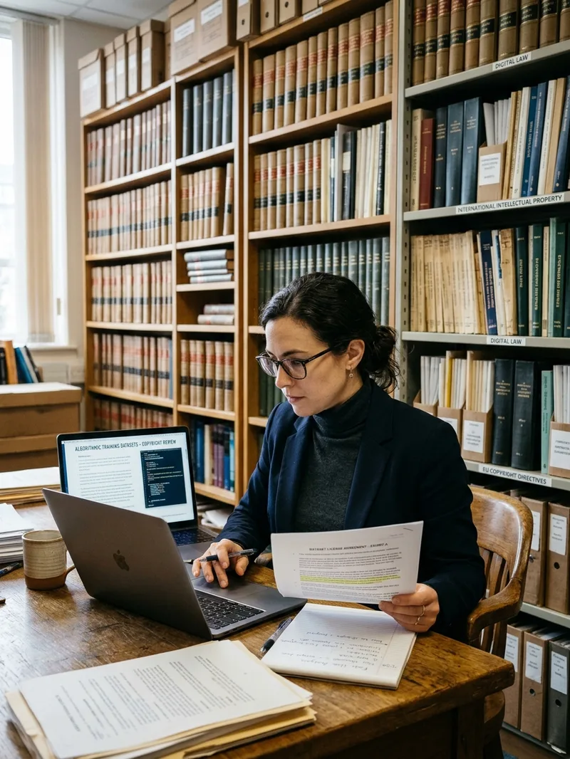Pakar hukum teknologi menelaah regulasi hak cipta digital dan dataset komputasi di ruang arsip institusi akademik